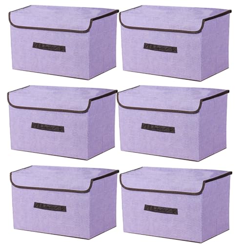 NCRGB 6 Stück Stoff Faltbare Aufbewahrungsboxen mit Deckel 36×23×24cm,Stoffaufbewahrungsbehälter mit Deckel,Kleiderschrank Organizer für Kleideraufbewahrung,Raumorganisation-Violett von NCRGB