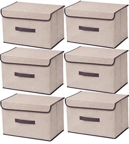 NCRGB 6 pack Stoff Faltbare Aufbewahrungsboxen mit Deckel 36×23×24cm Stoffaufbewahrungsbehälter mit Deckel,Kleiderschrank Organizer für Kleideraufbewahrung,Raumorganisation,Spielzeug-Beige von NCRGB