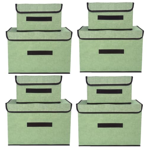 NCRGB 8 Stück Stoff Faltbare Aufbewahrungsboxen mit Deckel (36cm/4 Pack+26cm/4 Pack) Stoffaufbewahrungsbehälter mit Deckel,Kleiderschrank Organizer für Kleideraufbewahrung,Raumorganisation-Hellgrün von NCRGB