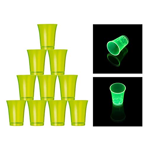 NEON STYLES – Schnapsbecher, 50 ml, in grüner Neonfarbe, 10 Stück in einem Set, brillant im Tageslicht - leuchten unter Schwarzlicht noch intensiver von NEON STYLES