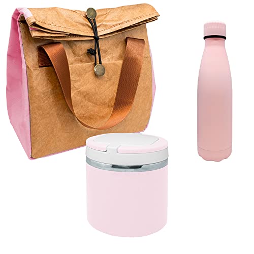 NERTHUS FIH 1040 SET Doppelwandige Edelstahlflasche Pink + Thermoskanne für feste Nahrung Pink + Thermotasche Pink von NERTHUS