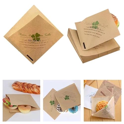 Dreieckige Papiertüte für Lebensmittelverpackungen, 100 Blatt Burger Papier 15 * 15cm, Snacktaschen Kraftpapier, Deli Papierblätter, Einweg-Lebensmittelverpackungspapier für Burger und Pommes von NEUSID