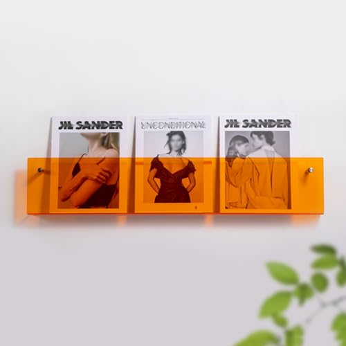 Zeitungsständer Broschürenregal aus Acryl Wandmontage, Magazin-Halter für Büro, Bad, Wartezimmer, Bücherregal Organizer Vinyl-Schallplattenständer Post/Makeup-Display ( Color : Orange , Size : L80cm/3 von NEVKA