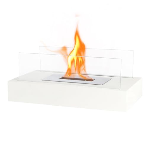 NEWIMAGE Rechteckige Tisch-Feuerschale 35 cm Tragbarer Tischkamin – Sauber brennender Bio-Ethanol-Kamin Ohne Abzug für Innen und Außenterrassen Partys Veranstaltungen (Weiß) von NEWIMAGE