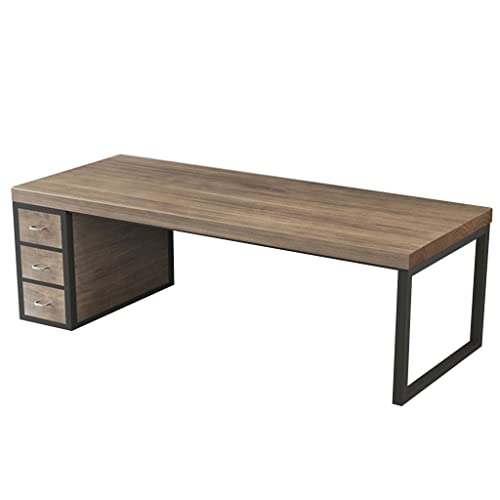 NGKEC Büroschreibtisch, moderner, minimalistischer Massivholz-Schreibtisch mit 3 Schubladen, Schreibtisch/Konferenztisch aus schmiedeeisernem Kiefernholz von NGKEC