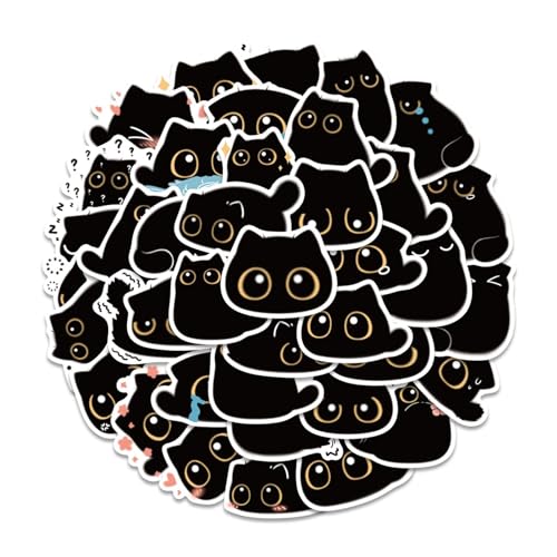 40 Stück süße Katzen-Aufkleber, 4–7 cm große Cartoon-schwarze Katzen-Aufkleber, wasserdichte PVC-Kawaii-Tier-Aufkleber für Laptop, Skateboard, Scrapbooking, Auto, DIY-Dekoration von NHBETYS