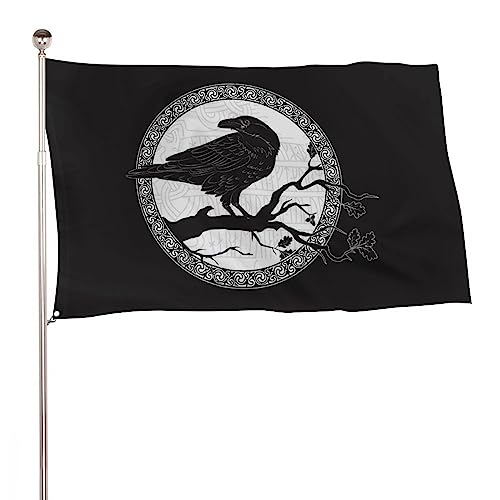 Dekorative Gartenflagge, Hofbanner, Wikinger, schwarze Krähe, Rabe, sitzend auf Ast, einseitiger Druck, Willkommensgartenflaggen, Rasen, hängende Dekoration, 60 x 90 cm von NIBABA