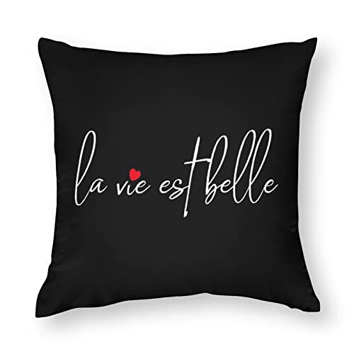 La Vie Est Belle, dekorative Kissenbezüge, 45,7 x 45,7 cm, weiches Polyester, quadratisch, für Wohnzimmer, Sofa, Couch, Bett, 1 Stück von NIBABA