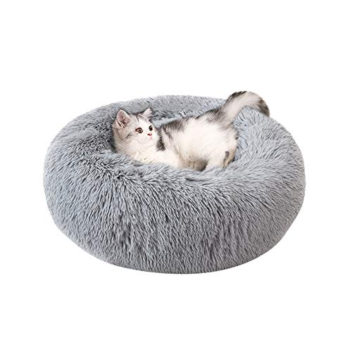 NIBESSER Haustierbett Hundebett Katzenbett Rundes Plüsch Hundesofa Katzensofa Kissen in Doughnut-Form(Durchmesser 60cm,hellgrau) von NIBESSER