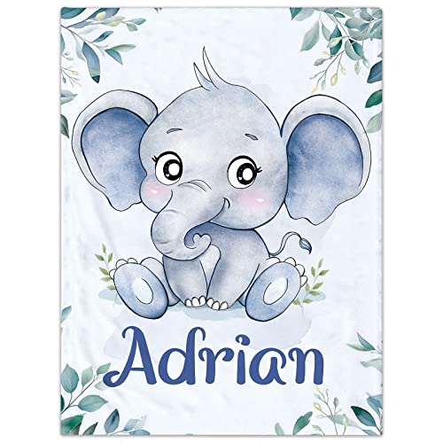 Personalisierte Babydecke mit Namen oder Wunschtext Kinderdecke Namensdecke Tier Elefant Panda Individuelle Baby Decke für Geburtstag, Geschenke von NIBESSER