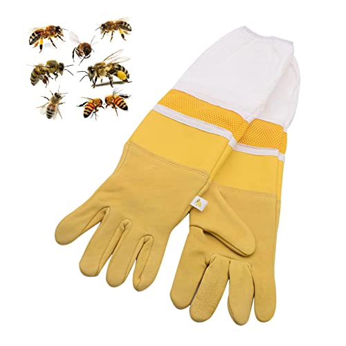 NICERAM 2 Stück gelbe Imkerhandschuhe | Strapazierfähige Imkerhandschuhe aus Leder | Bequemes und weiches, elastisches Bündchen-Design, strapazierfähige Imkerei-Handschuhe aus Leder von NICERAM