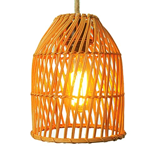 NICERAM Rattan-Pendelleuchte - Bambus-Kronleuchter mit Kürbis-Lampenform - Retro Restaurant Kronleuchter Boho Lampe für Wohnzimmer Küche Schlafzimmer von NICERAM