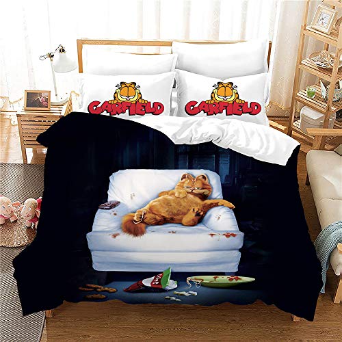 NICHIYO Garfield Bettwäsche Set - Bettbezug und Kissenbezug,Mikrofaser,3D Digital Print dreiteiliger Bettwäsche(Bettbezug + Kissenbezüge) (13,Doubie 200 * 200cm) von NICHIYO