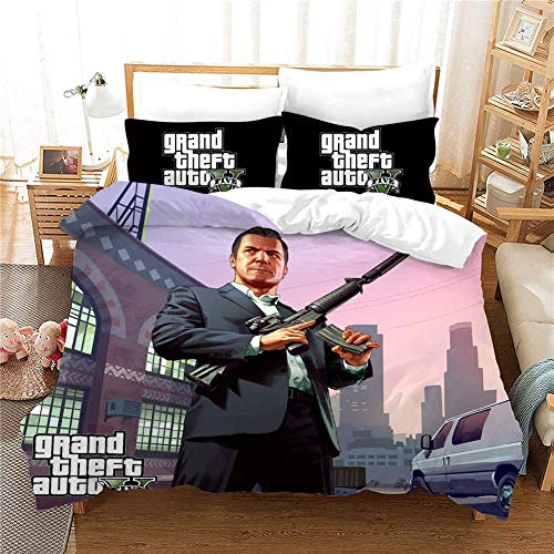 NICHIYO Grand Theft Auto Bettbezug Bettwäsche Set - Bettbezug und Kissenbezug,Mikrofaser,3D Digital Print dreiteiliger Bettwäsche (11,135 * 200cm+80 * 80cm) von NICHIYO