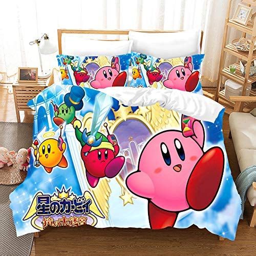 NICHIYO Kirby Cartoon-Spiel 3D-Bettwäsche-Set Bettbezüge Kissenbezüge niedlich rosa Ball Anime Bettwäsche-Sets Bettwäsche (10,Einzelbett 135 x 200 cm + 80 x 80 cm) von NICHIYO