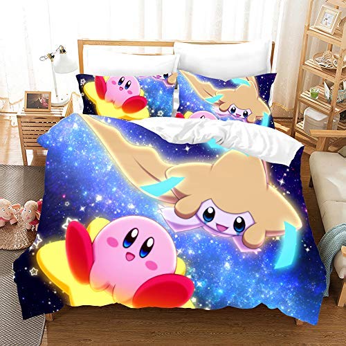 NICHIYO Kirby Cartoon-Spiel 3D-Bettwäsche-Set Bettbezüge Kissenbezüge niedlich rosa Ball Anime Bettwäsche-Sets Bettwäsche (2,Einzelbett 135 x 200 cm + 80 x 80 cm) von NICHIYO