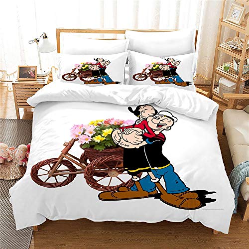 NICHIYO Popeye The Sailor Bettwäsche Set - Bettbezug und Kissenbezug,Mikrofaser,3D Digital Print dreiteiliger Bettwäsche(Bettbezug + Kissenbezüge) (13,Doubie 200 * 200cm) von NICHIYO