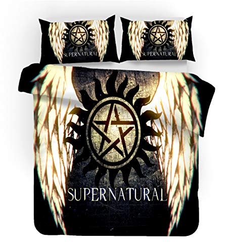 NICHIYO Supernatural Season Bettwäsche Set - Bettbezug und Kissenbezug,Mikrofaser,3D Digital Print dreiteiliger Bettwäsche(Bettbezug + Kissenbezüge) (9,Single 135x200cm) von NICHIYO