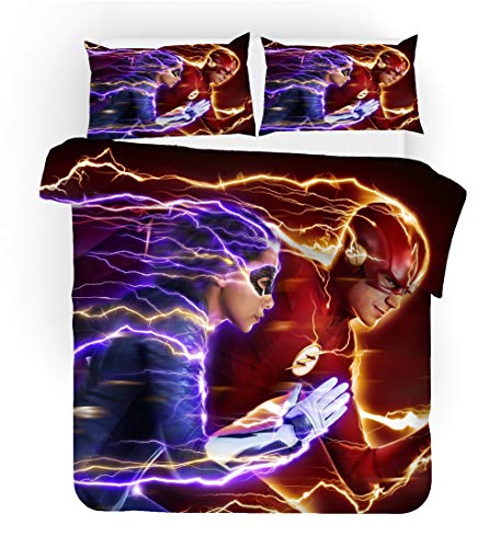 NICHIYO The Flash Bettwäsche Set - Bettbezug und Kissenbezug,Mikrofaser,3D Digital Print dreiteiliger Bettwäsche(Bettbezug + Kissenbezüge) (1,Single 135x200cm) von NICHIYO