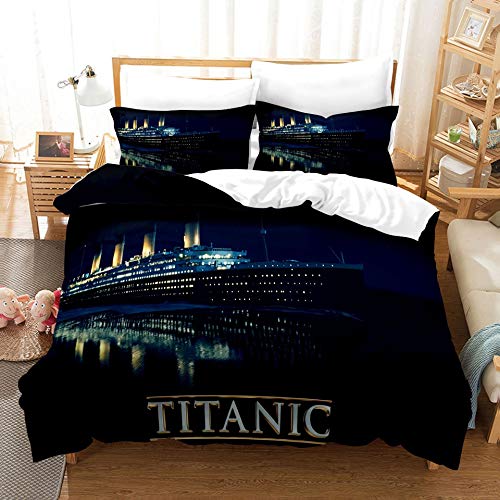 NICHIYO Titanic Bettbezug Bettwäsche Set - Bettbezug und Kissenbezug,Mikrofaser,3D Digital Print dreiteiliger Bettwäsche (7,135 * 200cm+80 * 80cm) von NICHIYO