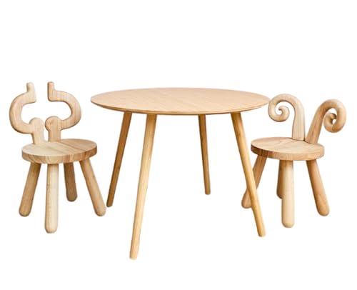NICITA ® Kindertisch mit 2 Stühle aus Holz - Sitzgruppe für Kinder - Kindersitzgruppe - Kindertisch mit Stuhl - Set - kinderfreundliches Design, REH, Elch, Kuh, Hase,Schaf (Set mit 2 Stühlen) von NICITA LITTLE ONE