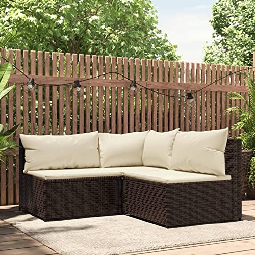 NITCA 3-TLG. Balkon Lounge Klein Rattan,Balkon Ecksofa Klein Braun,Outdoor Sofa Lounge L Form,Lounge Moebel Balkon Klein mit Kissen Balkonmöbel Rattan Kissenfarbe Weiß von NITCA