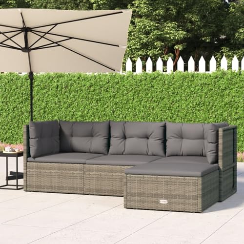 NITCA 4-TLG Rattan Garten Lounge Set Balkonlounge Gartenmöbel Klein Balkonmöbel Outdoor Sofa Balkon Gartenlounge Loungemöbel Terrasse Terrassenmöbel Sitzgruppe Gartensofa Grau von NITCA