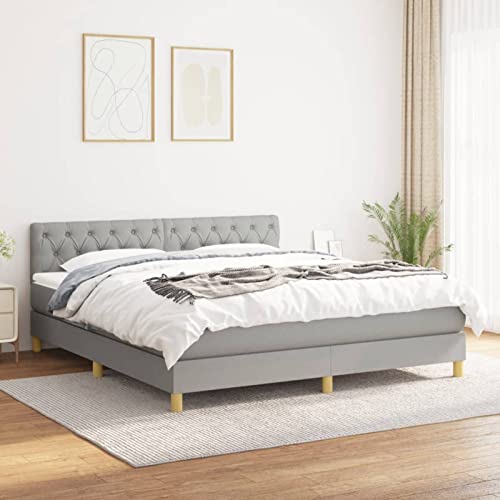 NITCA Boxspringbett 160 x 200 cm mit Matratze Bett Komplett Polsterbett 160 x 200 cm Mit Matratze Bett mit Matratze Bett 160 x 200 cm Mit Matratze Und Lattenrost Bett Hellgrau-107 Stoff von NITCA