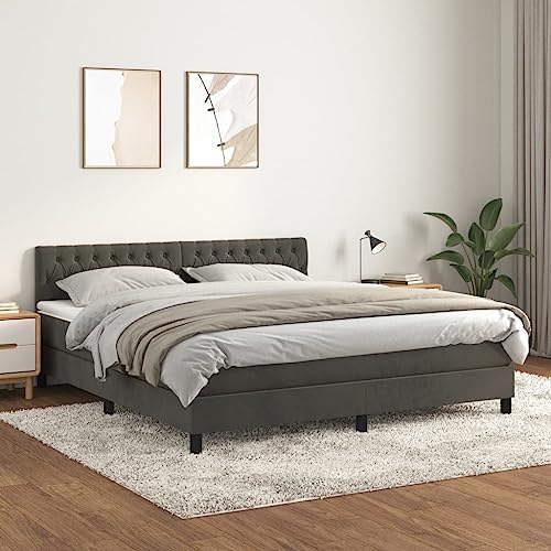 NITCA Boxspringbett 180 x 200 cm mit Matratze Bett Komplett Polsterbett 180 x 200 cm Mit Matratze Bett mit Matratze Bett 180 x 200 cm Mit Matratze Und Lattenrost Bett Dunkelgrau-10 Samt von NITCA