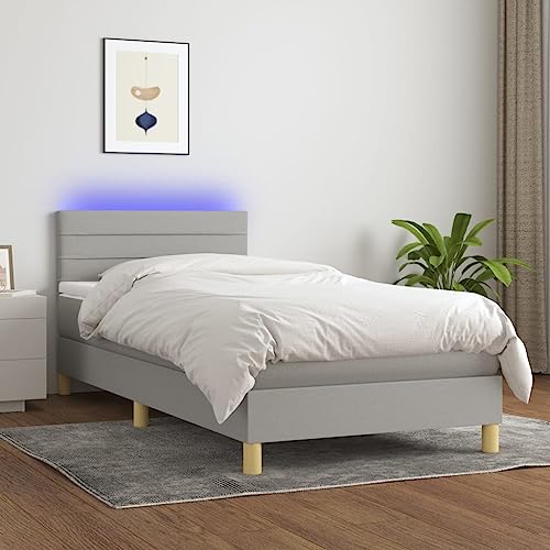 NITCA Boxspringbett 80 x 200 cm mit Matratze und Led Bett Komplett Polsterbett 80 x 200 cm Mit Matratze Bett Mit Led Boxspringbett Led Schlafzimmerbett Doppelbett Komplett Hellgrau-58 Stoff von NITCA