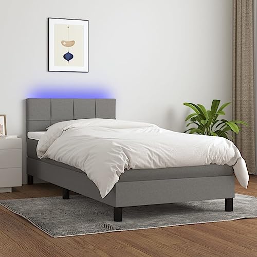 NITCA Boxspringbett Led Boxspringbett 90 x 190 cm Komplett mit Matratze und Led Polsterbett 90 x 190 cm Mit Matratze Bett Komplett Bett Mit Led Schlafzimmerbett Dunkelgrau-2 Stoff von NITCA