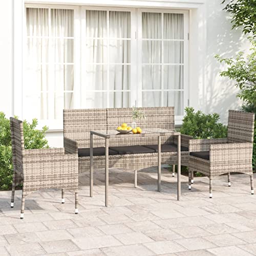 NITCA Polyrattan Gartenmöbel Sitzgruppe Set 4-tlgPolyrattan Gartenmöbel Sitzgruppe Set 6 teilig Garten Loungemöbel Polyrattan Garten Sitzgruppe Rattan Gartenmöbel Set Garnitur Balkonmöbel Grau von NITCA