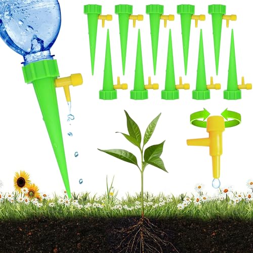 Tröpfchenbewässerungssystem mit 10 Stiften, einstellbarer Flasche und Tropfsystem für Zimmer- und Außenpflanzen von NJZYBZA