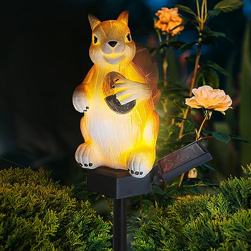 NLNEY Gartenleuchten Eichhörnchen Solar Leuchte, Solarleuchte Wasserdichte LED Solar Licht Gartenlicht Außenbeleuchtung Nachtlicht für Außen Gartenfigur Deko, Lawn, Path von NLNEY