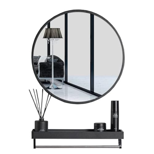 NMK HOME Runder Spiegel 80 cm - Dekorative Wandspiegel mit Schwarz Rahmen und Ablage für Badezimmer, Waschtisch, Wohnzimmer und Schlafzimmer von NMK HOME