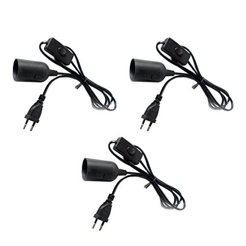 E27 Lampenfassung mit Schalter,Yiyifor 3Pcs E27 Lampensockel mit 1,8M Netzkabel EU Stecker und Schalter E27 Lampenfassung für Lampenaufhängung Pendelleuchte Deckenlampe DIY Lampen Schwarz von NN/A