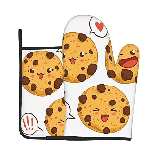 Chip Cookies Ofenhandschuh-Set, hitze- und rutschfest, lange, flexible dicke Handschuhe zum Kochen, Grillen, Küchenhandschuh, Topflappen von NOLACE