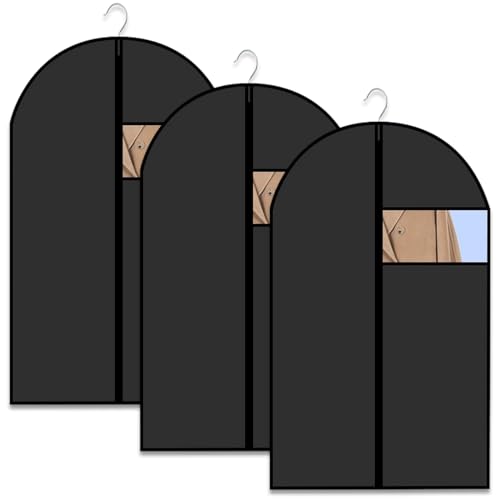 Kleidersack 3 Stück Kleiderhüllen 60x120 cm PEVA Kleiderhüllen mit Reißverschluss Staubdichte Schwarz Mehrweg Kleider Schutzhülle Motte Beweis Kleidungsstück Abdeckung Taschen für Kleidung Lagerung von NOLACE