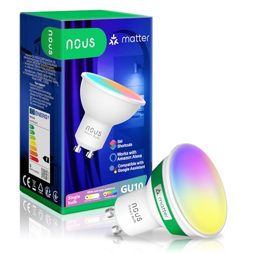 NOUS P8 Smarte WIFI Glühbirne RGB GU10, Kompatibel mit Matter, Alexa, Google Home & Apple HomeKit, Smart Home, Fernbedienung, LED Lampe Farbwechsel, Glühbirne Farbwechsel, RGB Glühbirne, 2.4 GHz WiFi von NOUS