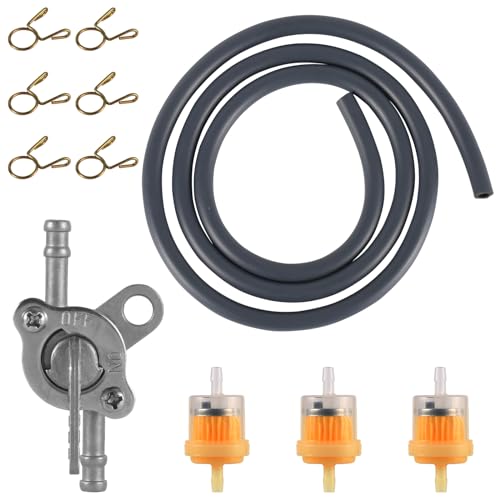 Gasleitung Schlauch Set, Inklusive Kraftstoffleitung Schlauch, 3 Kraftstofffilter, 6 Schlauchklemmenfeder, Inline Absperrventil Benzinhahn Kraftstoff für 50/70/90/110/125/150 cc Machines von NQEUEPN