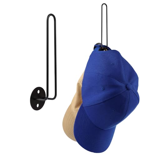 NQEUEPN 2 Stück Hutablagen für Baseballkappen, Metall Huthalter Hutaufbewahrung Hut Organizer Display Wandbohrung für Tür Schlafzimmer Schrank (Schwarz) von NQEUEPN