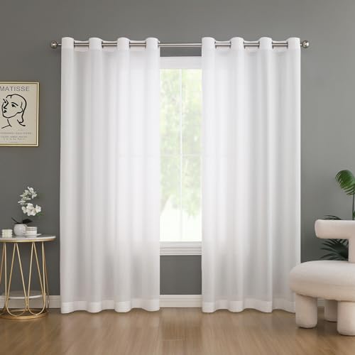 NSXIN 2er Set Sheer Voile Vorhang mit Ösen Halbtransparent Optik Gardine Vorhänge Transparent Luftig Durchsichtig Fensterschal Dekoschal für Schlafzimmer Wohnzimmer (Weiß,245 X 140cm(H x B)) von NSXIN