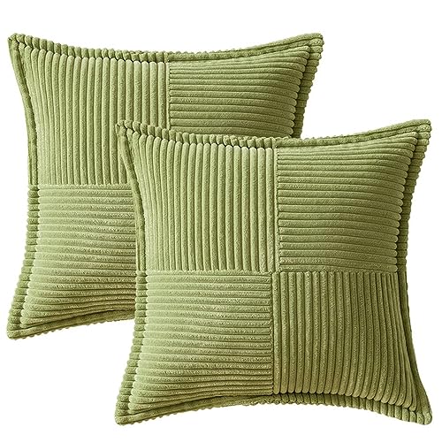 NSXIN Kordsamt Kissenbezug Weiche Kissenhülle 2er Set Dekorative Sofakissen Couchkissen Dekokissen Moderne Zierkissenbezug Kuschelkissen für Schlafzimmer Wohnzimmer (Grasgrün,45x45cm) von NSXIN