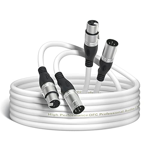 NUOSIYA XLR Kabel,Mikrofonkabel Einrastmechanik & Knickschutz Nylonmantel, 3-Pin XLR Stecker auf Buchse Mikrofonkabel für Mikrofon, Verstärker, Mischpult, Lautsprecher usw(10M-2 Pack，weiß) von NUOSIYA