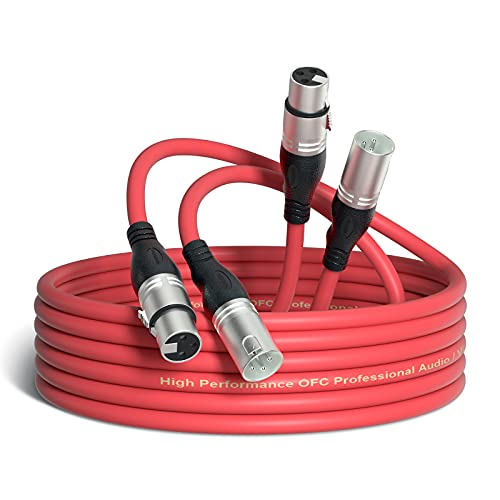 NUOSIYA XLR Kabel,Mikrofonkabel Einrastmechanik & Knickschutz Nylonmantel, 3-Pin XLR Stecker auf Buchse Mikrofonkabel für Mikrofon, Verstärker, Mischpult, Lautsprecher usw(10M-2 Pack，rot) von NUOSIYA