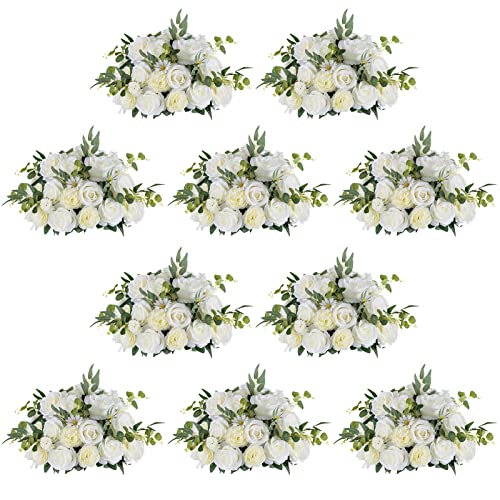 NUPTIO Blumenkugeln für Hochzeitstafeln 10 Stück 45cm Durchmesser Künstliche Blumenkugeln Blumenstrauß Party Tafelaufsätze für Tische Weiße Seidenrosensträuße Tafelaufsatz für Hochzeiten von NUPTIO