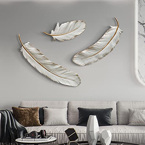 NUSHKE 3D Weiße Feder Wandbilder Wanddeko Metall Wohnzimmer Schlafzimmer, Wandschmuck Wandobjekt Handgemachte Wandskulpturen Schmiedeeisen Zierelemente Ornamente Geschenk von NUSHKE