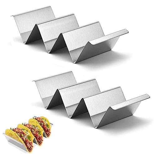 NUWIQ 2 Stück Taco Halter Ständer, Halter Ständer in Wellenform, Edelstahl Taco Halter, mit Griffen für Halten Tacos, Sandwiches, Hot Dogs und Pfannkuchen von NUWIQ