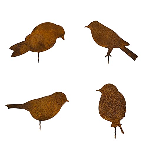 NUWIQ Rost Vögel, Rost Deko, 4 Edelrost Vögel mit Schraube,Geeignet für Garten, Zäune, Innendekoration von NUWIQ