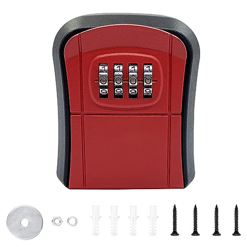 NUWIQ Schlüsseltresor, Rot Schlüsselsafe, Mit 4-Stelliger Passwort SchlüSselschloss, Abschließbare Schlüsselbox Wandmontage Schlüsselkasten von NUWIQ